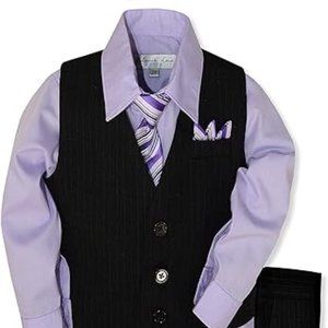 Johnnie Lene Pinstripe Boys Formal Dresswear Vest Set Pants Purple Lilac